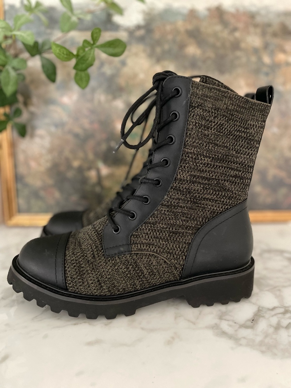Vivaia Florence Lug Sole Chunky Combat Boots 39 Size 8 Green Black‎ Water RPL